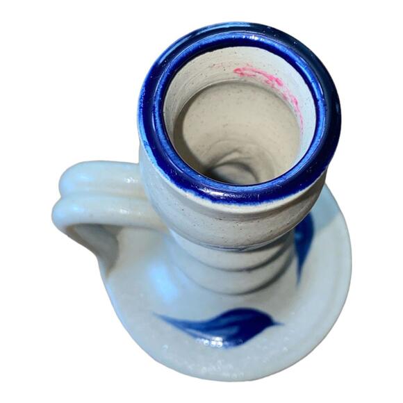 Williamsburg Pottery Candlestick Holder Salt Glazed Cobalt Blue Leaf Gray - Picture 5 of 9